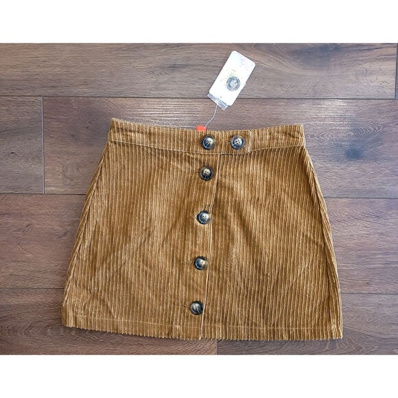 Corduroy Mini Skirt Size S Brown Button Front Unlined Cotton Chelsea & Violet - Picture 11 of 12